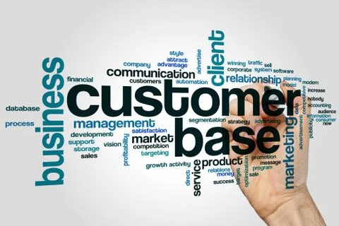 Customer base word cloud concept on grey background Foto stock