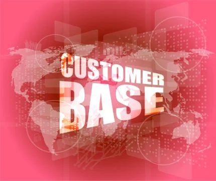 Customer base words on digital screen with world map Stock Illustration