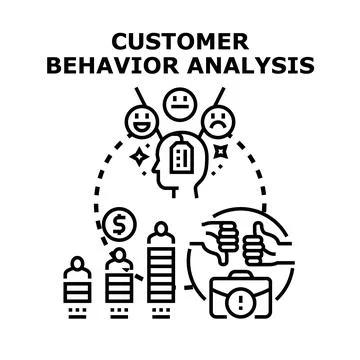 Customer behavior analysis process calculating client satisfaction Stock Illustration