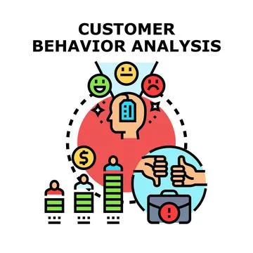 Customer behavior analysis process calculating client satisfaction Stock Illustration