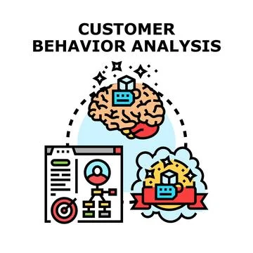 Customer behavior analysis understanding and predicting purchaser actions Stock Illustration