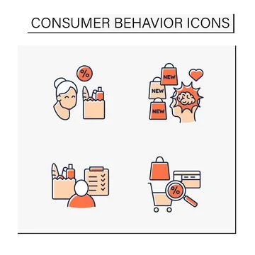 Customer behavior color icons set 스톡 일러스트