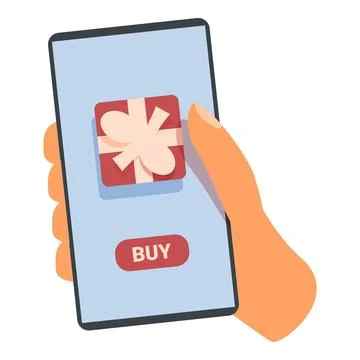 Customer buying gift online using mobile application for shopping Ilustración de archivo