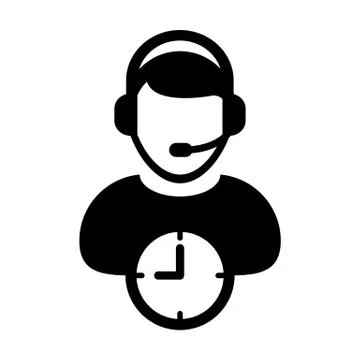 Customer care icon vector with clock symbol and male support business service Stock Illustration