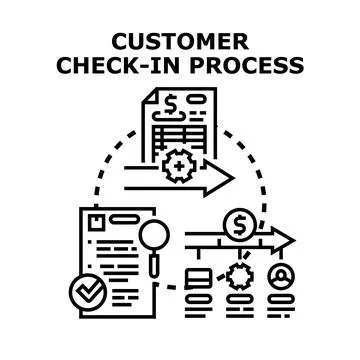 Customer check in process outline concept vector イラスト素材