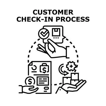 Customer checking in process with digital order and payment Stock Illustration