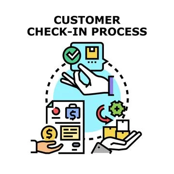 Customer checking in process with digital order and payment Stock Illustration