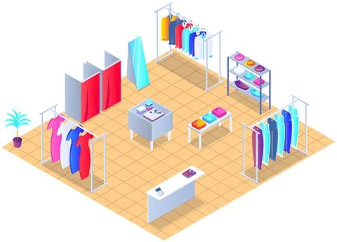 Customer choosing clothes in store. Shop assistant helps buyer to choose product Stock Illustration