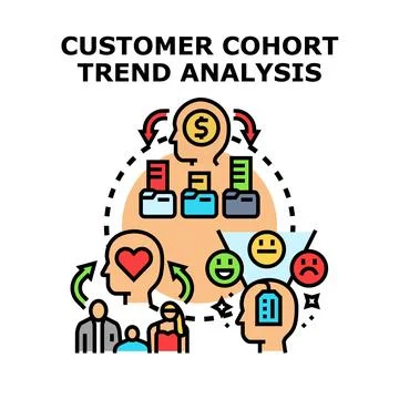 Customer cohort trend analysis calculating future engagement Stock Illustration