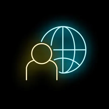 Customer connecting with global network neon icon Stock Illustration