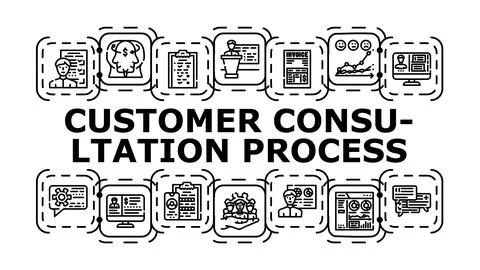 Customer consultation process banner icon vector illustration Illustrazione stock