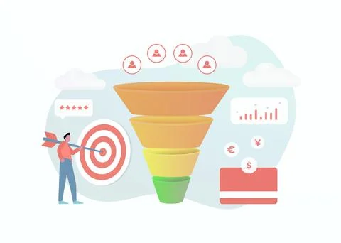 Customer conversion funnel - lead generation concept. Increase website Stock Illustration
