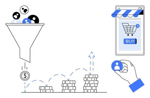 Customer Conversion Funnel Leading to Increased Revenue and Online Purchases Stock Illustration