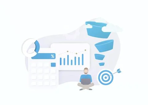 Customer Conversion Rate - lead generation concept with calc, analytics chart Stock Illustration