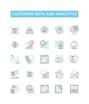 Customer data and analytics vector line icons set. customer, data, analytics 스톡 일러스트