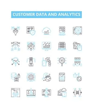 Customer data and analytics vector line icons set. customer, data, analytics Stock Illustration