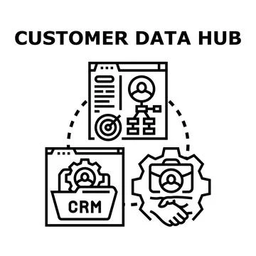Customer data hub managing client relationship information Stock Illustration