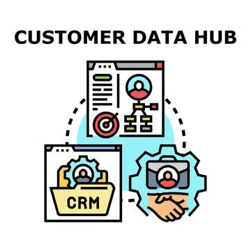 Customer data hub managing client relationship information Stock Illustration