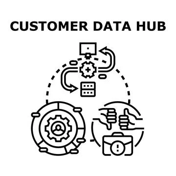 Customer data hub processing client information managing analytics Stock Illustration
