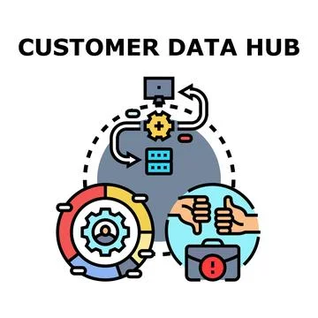 Customer data hub processing client information managing analytics Stock Illustration
