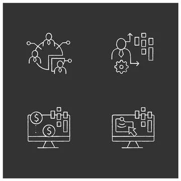 Customer data platform chalk icons set Stock Illustration