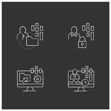 Customer data platform chalk icons set Stock Illustration