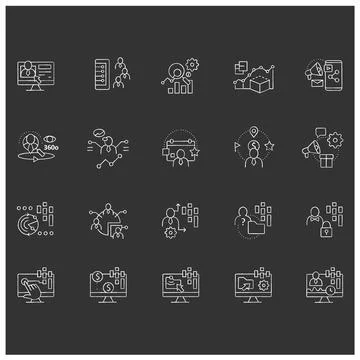 Customer data platform chalk icons set Stock Illustration