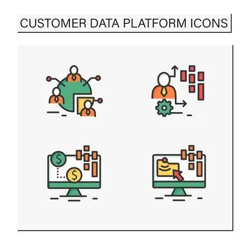Customer data platform color icons set Stock Illustration