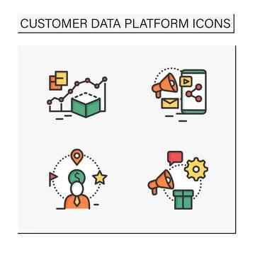 Customer data platform color icons set Stock Illustration