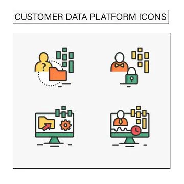 Customer data platform color icons set Stock Illustration