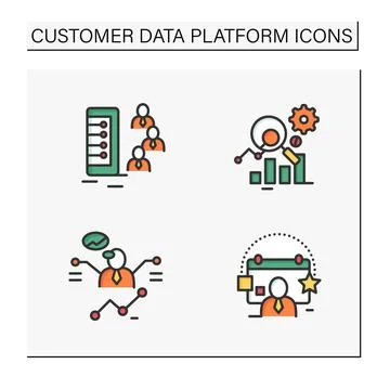 Customer data platform color icons set Stock Illustration
