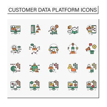 Customer data platform color icons set Stock Illustration