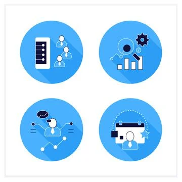 Customer data platform flat icons set Stock Illustration