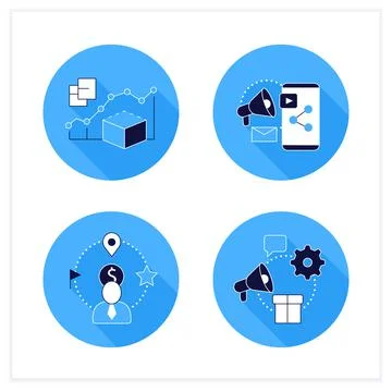 Customer data platform flat icons set Stock Illustration