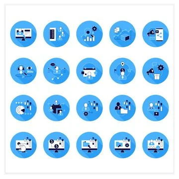 Customer data platform flat icons set Stock Illustration