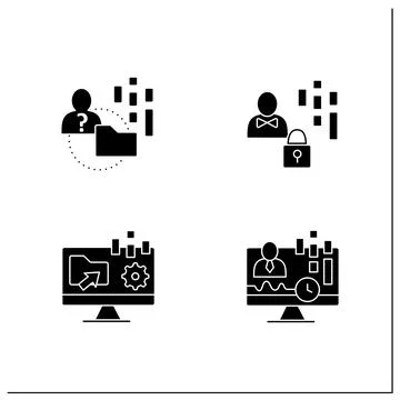 Customer data platform glyph icons set Stock Illustration