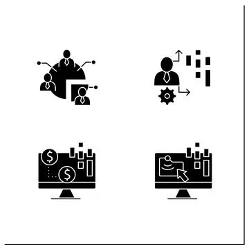 Customer data platform glyph icons set Stock Illustration