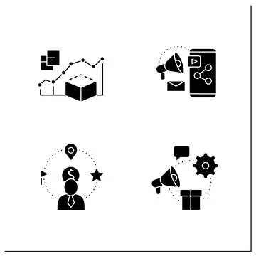 Customer data platform glyph icons set Stock Illustration