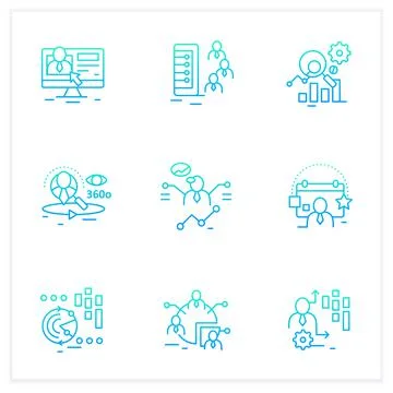 Customer data platform gradient icons set Stock Illustration