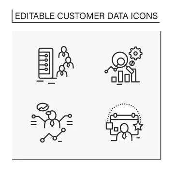 Customer data platform line icons set Stock Illustration