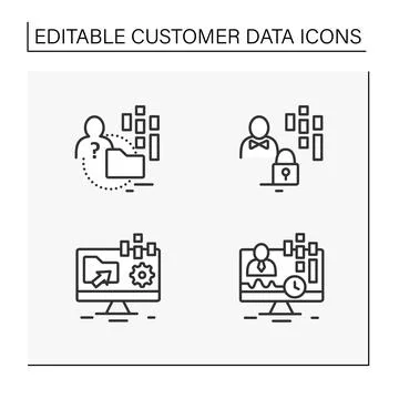 Customer data platform line icons set Stock Illustration