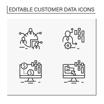 Customer data platform line icons set Illustrazione stock
