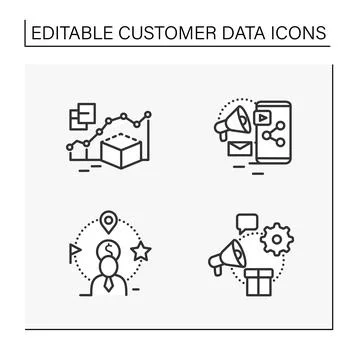 Customer data platform line icons set Stock Illustration