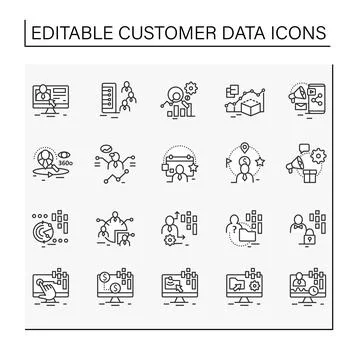 Customer data platform line icons set Stock Illustration