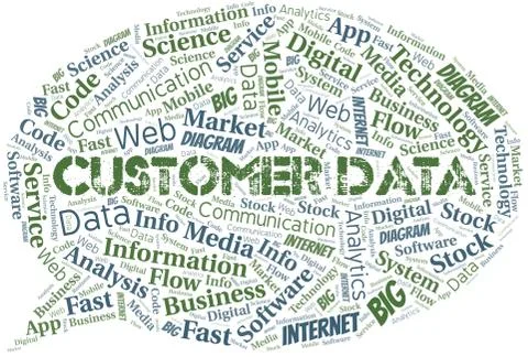 Customer Data vector word cloud, made with text only. Stock Illustration