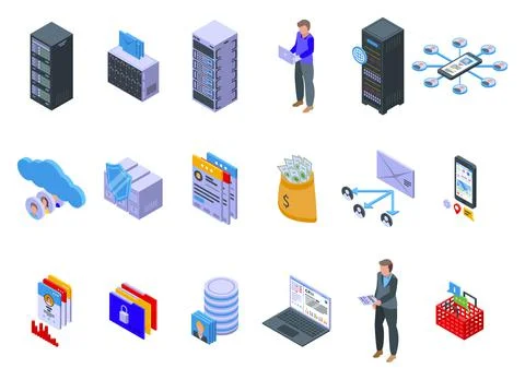 Customer database icons set, isometric style Stock Illustration