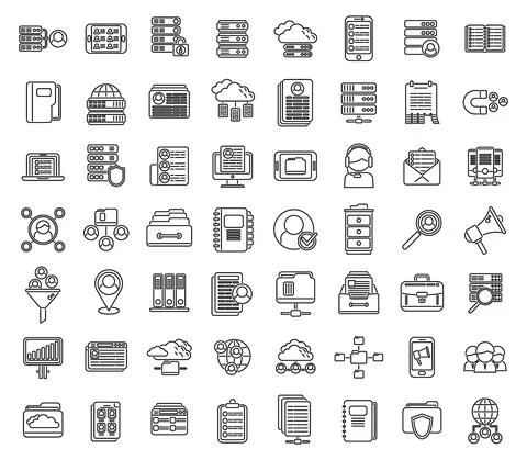 Customer database icons set outline vector. Company advertising Stock Illustration