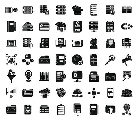 Customer database icons set simple vector. Company advertising Stock Illustration