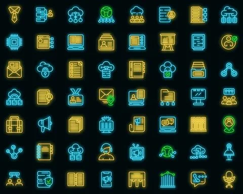 Customer database icons set vector neon Ilustración de archivo
