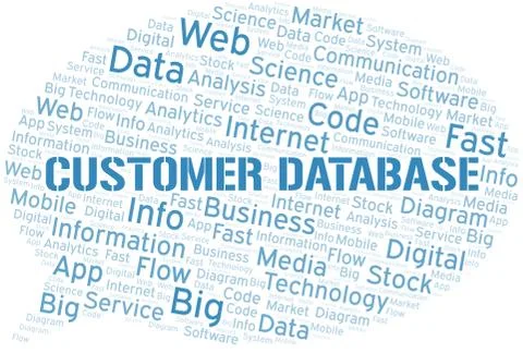 Customer Database vector word cloud, made with text only. Stock Illustration
